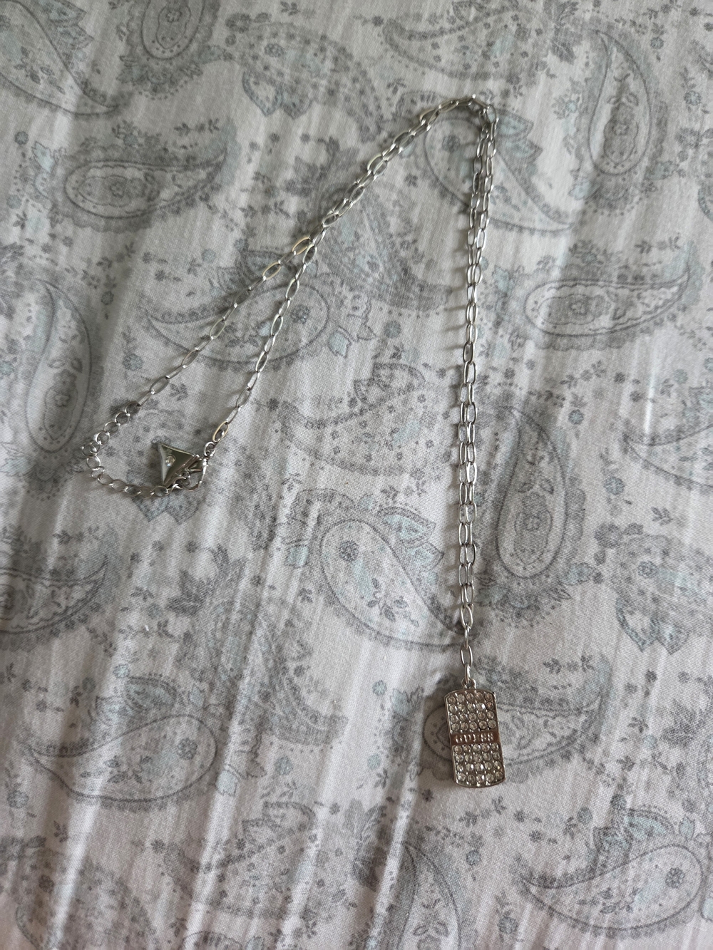 Silver Rhinestone Dog Tag Pendant Necklace (NWOT)